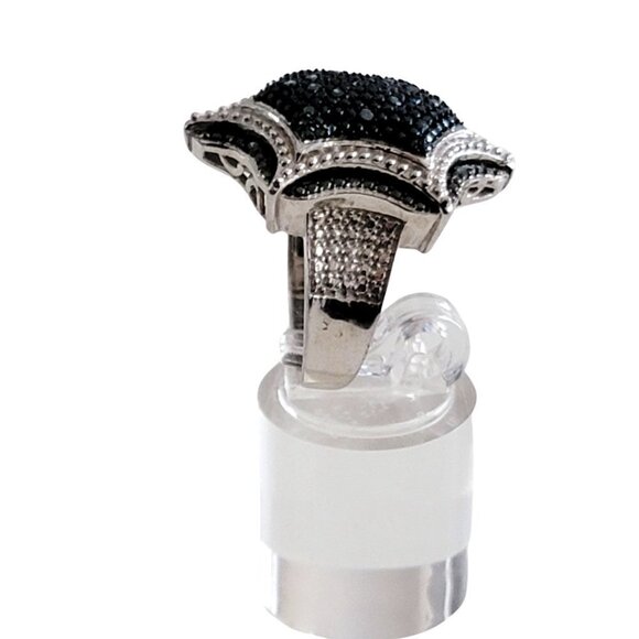 Blue Diamond Ring Set in 925 Silver signed SJD - Picture 3 of 12